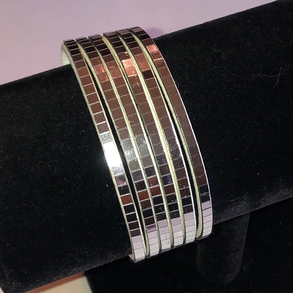 Silver Tone Mosaic Tile Boho Bracelet